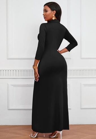 MarryUP Maxi Dresses for Women Casual V Neck 3/4 Sleeve Bodycon Long Maxi Party Holiday Dresses Semi Formal Outfits in Saudi Arabia