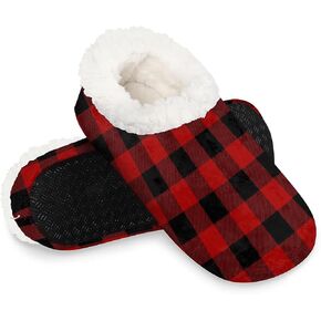 Buffalo Plaid Women's Slippers Socks Cozy Fuzzy Sherpa House Shoes Winter House Bedroom Slippers Red and Black Buffalo Checkered in Saudi Arabia