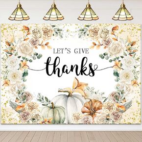 Let's Give Thanks Backdrop Happy Thanksgiving Photography Background Fall Floral Pumpkins Friendsgiving Party Decorations Banner Photobooth Props (7X5FT(82 x 59 inch)) in Saudi Arabia