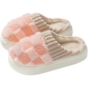 Checkered Slippers House Slippers House Shoes Memory Foam Plush Bedroom Indoor Outdoor Shoes For Women Men in Saudi Arabia