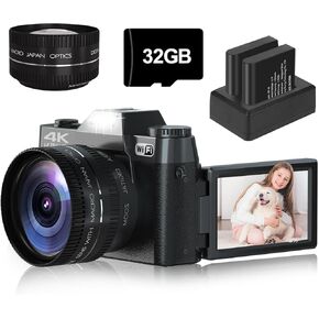Digital Camera,4K 56MP Vlogging Camera for YouTube with Autofocus,16X Digital Zoom 3" 180° Flip Screen with WiFi,32GB TF Card & 2 Batteries(Black) in Saudi Arabia