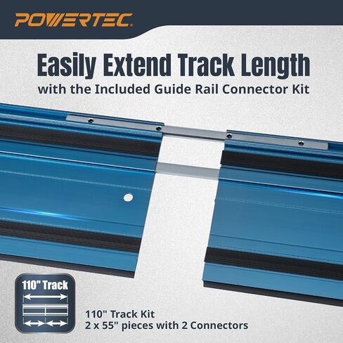 POWERTEC 72153 110 "مجموعة ربط السكك الحديدية لدليل منشار المسار لمناشير المسار ميلووكي | تتضمن 2 × 55 قضبان توجيه من الألومنيوم و(2) موصلات السكك الحديدية التوجيهية لمشاريع الأعمال الخشبية in Saudi Arabia