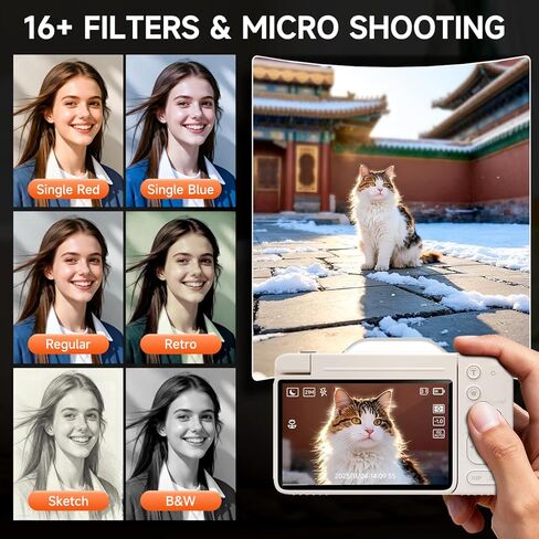 كاميرات رقمية بدقة 4K بدقة 64 ميجابكسل للتصوير الفوتوغرافي، وكاميرا تسجيل فيديو ذاتية التكبير 16X لليوتيوب مع شاشة قابلة للطي بزاوية 180 درجة، ومجموعة كاميرا سفر مدمجة للمبتدئين والمراهقين (بيج) in Kuwait
