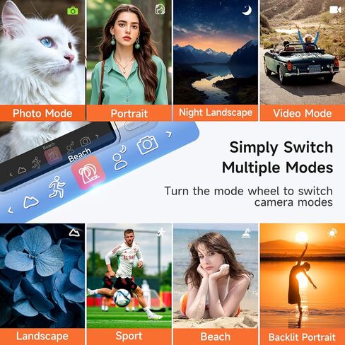 كاميرات رقمية بدقة 4K بدقة 64 ميجابكسل للتصوير الفوتوغرافي، وكاميرا تسجيل فيديو ذاتية التكبير 16X لليوتيوب مع شاشة قابلة للطي بزاوية 180 درجة، ومجموعة كاميرا سفر مدمجة للمبتدئين والمراهقين (بيج) in Kuwait