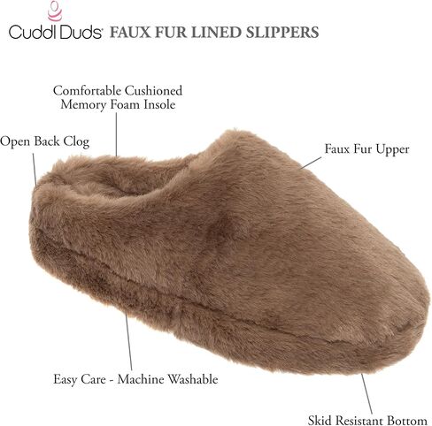 Cuddl Duds حذاء نسائي داخلي من إسفنج الذاكرة مريح ببطانة من الفرو الصناعي، شبشب منزلي مع جزء سفلي مقاوم للانزلاق in Saudi Arabia
