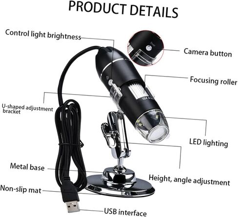 مكبر إلكتروني محمول بمجهر USB للتجارب العلمية والصيانة الميكانيكية وتحديد ثمين مع صورة واضحة عالية الدقة واستهلاك منخفض للطاقة in Saudi Arabia