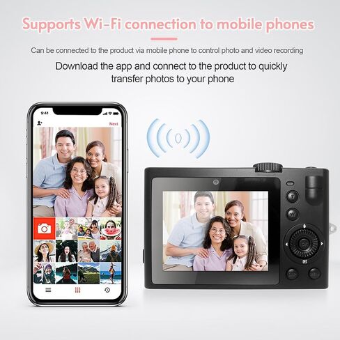كاميرا رقمية Qiilu 5K WiFi بعدسة مزدوجة 72 ميجابكسل، شاشة IPS 2.8 بوصة تركيز تلقائي 18X تكبير رقمي مدمج في بطارية LED مرشحات ألوان فلاش، كاميرا محمولة للطلاب المراهقين والأصدقاء (وردي) in Saudi Arabia
