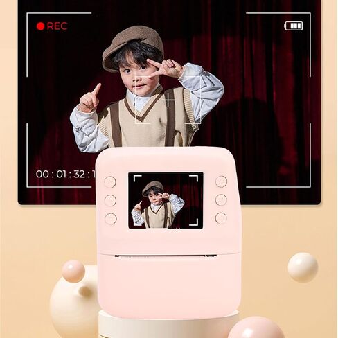 Instant Print Camera, 2.4 Inch HD Screen 48MP 1080P Auto Focus MP3 Playback Portable Printer Camera, Built in 1300mAh Battery, for Home and Office (Pink) in Saudi Arabia