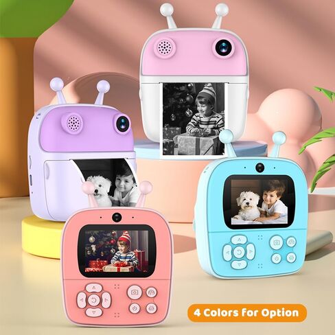 Qiilu Kids Instant Print Camera, 1080P Digital Camera Dual Lens 2.4 Inch IPS Screen Built in Battery Picture Frames with Thermal Printing Paper, for 3+ Year Old Children, Boy, Birthday (Purple) in Saudi Arabia