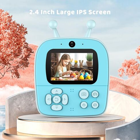 Qiilu Kids Instant Print Camera, 1080P Digital Camera Dual Lens 2.4 Inch IPS Screen Built in Battery Picture Frames with Thermal Printing Paper, for 3+ Year Old Children, Boy, Birthday (Purple) in Saudi Arabia