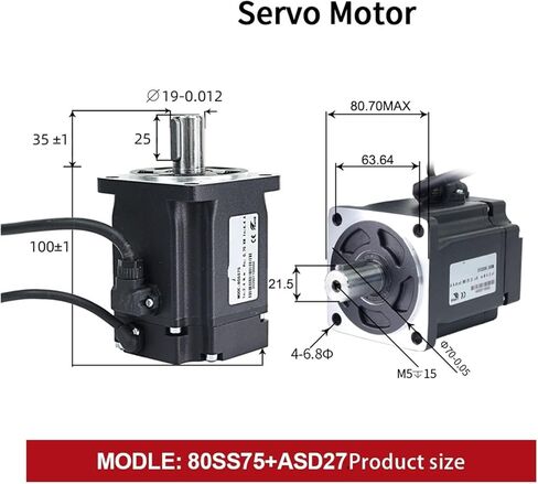 80SS75 5.0A 2.39N.m وASD275 مجموعة محرك سيرفو AC200-240V + 3 * كابل تشفير Mi 750 وات محرك سيرفو يعمل بالتيار المتردد (80SS75-ASD275-أسود) in Kuwait