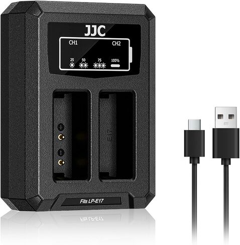 شاحن بطارية LP-E17 مطور من JJC شاحن مزدوج مع منفذ من النوع C، متوافق مع EOS R50V R50 RP R8 Powershot V1 M6 Mark II M6 M5 M3 77D 750D 760D 850D 800D Rebel SL2 SL3 T8i T7i T6i T6s 250D 200D II in Kuwait