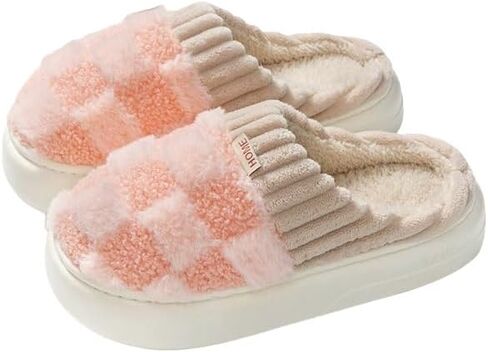 Checkered Slippers House Slippers House Shoes Memory Foam Plush Bedroom Indoor Outdoor Shoes For Women Men in Saudi Arabia
