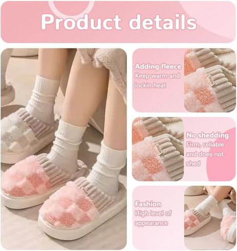 Checkered Slippers House Slippers House Shoes Memory Foam Plush Bedroom Indoor Outdoor Shoes For Women Men in Saudi Arabia