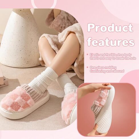 Checkered Slippers House Slippers House Shoes Memory Foam Plush Bedroom Indoor Outdoor Shoes For Women Men in Saudi Arabia
