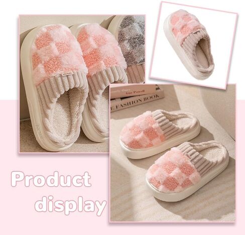 Checkered Slippers House Slippers House Shoes Memory Foam Plush Bedroom Indoor Outdoor Shoes For Women Men in Saudi Arabia