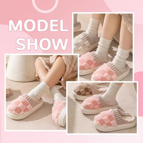 Checkered Slippers House Slippers House Shoes Memory Foam Plush Bedroom Indoor Outdoor Shoes For Women Men in Saudi Arabia