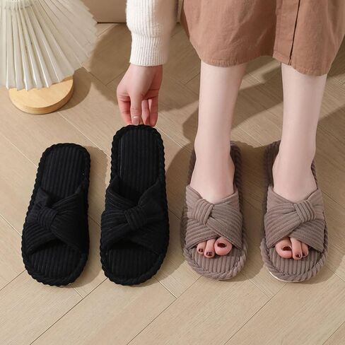 Women For House Slippers Bedroom Indoor And Outdoor Shoes Open Toe Slippers Anti Skid Sole Soft Comfort Corduroy Bow Slider in Saudi Arabia