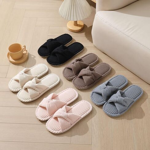 Women For House Slippers Bedroom Indoor And Outdoor Shoes Open Toe Slippers Anti Skid Sole Soft Comfort Corduroy Bow Slider in Saudi Arabia