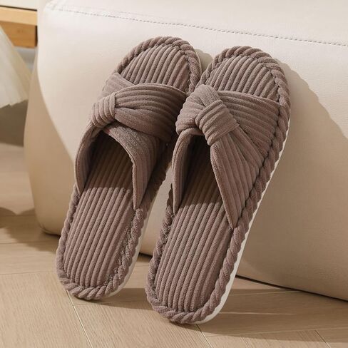 Women For House Slippers Bedroom Indoor And Outdoor Shoes Open Toe Slippers Anti Skid Sole Soft Comfort Corduroy Bow Slider in Saudi Arabia