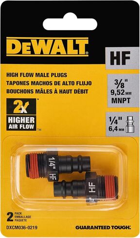 ديوالت قابس تدفق عالي 3/8 "NPT - 1/4" تدفق ذكر 2pk. مع تركيبات FNPT مقاس 3/8 بوصة، وجسم عالي التدفق مقاس 1/4 بوصة - ضروري لتوصيلات أدوات الهواء الفعالة in Kuwait