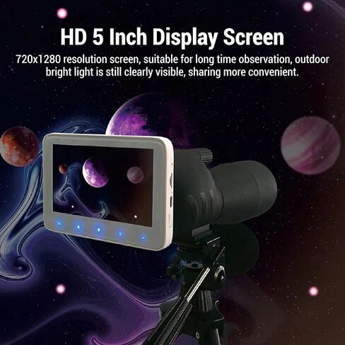 كاميرا Bewinner Telescope Eyepiece، عدسة إلكترونية بدقة 4K UHD مع شاشة HD 5 بوصة، تكبير رقمي 5X، صورة بدقة 12 ميجابكسل، مشاهدة الطيور، مراقبة القمر in Saudi Arabia