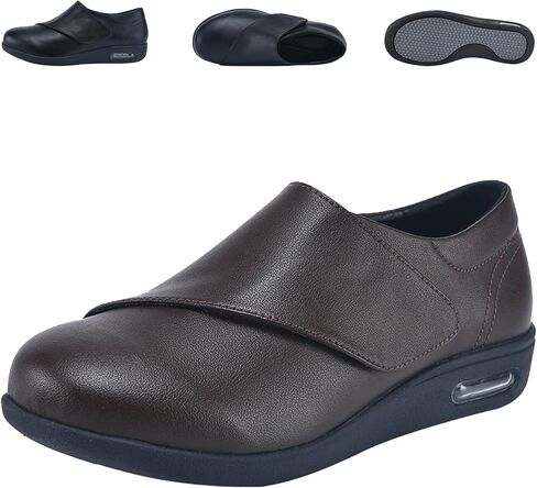 Diabetic Leather Shoes for Men Extra Wide Width, Men's Leather Casual Shoes with Adjustable, Non Slip Softsole Walking Shoes for Foot Pain in Saudi Arabia