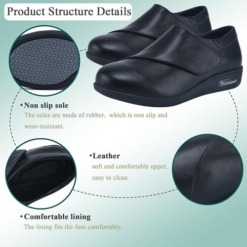 Diabetic Leather Shoes for Men Extra Wide Width, Men's Leather Casual Shoes with Adjustable, Non Slip Softsole Walking Shoes for Foot Pain in Saudi Arabia