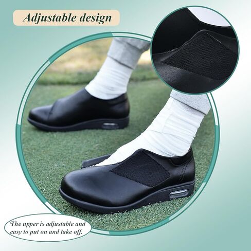 Diabetic Leather Shoes for Men Extra Wide Width, Men's Leather Casual Shoes with Adjustable, Non Slip Softsole Walking Shoes for Foot Pain in Saudi Arabia