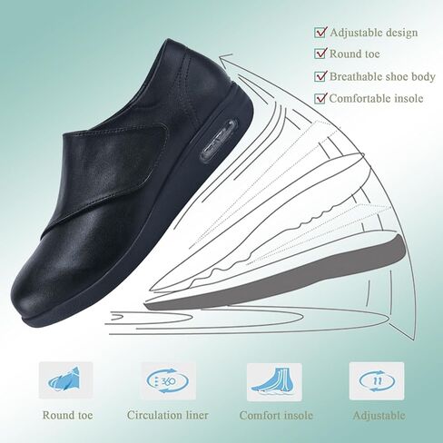 Diabetic Leather Shoes for Men Extra Wide Width, Men's Leather Casual Shoes with Adjustable, Non Slip Softsole Walking Shoes for Foot Pain in Saudi Arabia