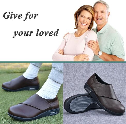 Diabetic Leather Shoes for Men Extra Wide Width, Men's Leather Casual Shoes with Adjustable, Non Slip Softsole Walking Shoes for Foot Pain in Saudi Arabia
