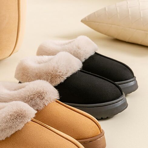 Fuzzy Collar Warm Shoes for Women and Men, Non-slip Fluff Memory Foam Closed-back Winter Slippers, Faux Wool Outdoor Indoor House Shoes in Saudi Arabia
