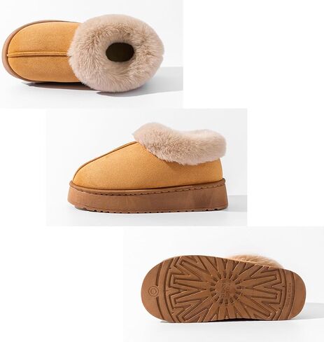 Fuzzy Collar Warm Shoes for Women and Men, Non-slip Fluff Memory Foam Closed-back Winter Slippers, Faux Wool Outdoor Indoor House Shoes in Saudi Arabia