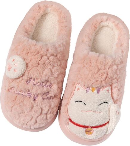 Fuzzy Cat Slippers for Women Girl Funny Animal Indoor House Shoes Soft Memory Foam Fluffy Plush Warm Slip-on Gift in Kuwait