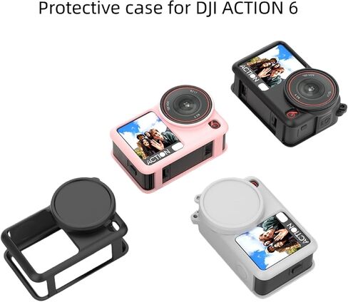حافظة واقية + غطاء عدسة لـ DJI Action 6، غطاء سيليكون مقاوم للصدمات للكاميرا الرياضية، غطاء واقٍ مضاد للسقوط لملحقات DJI OSMO Action 6 (أسود) in Saudi Arabia