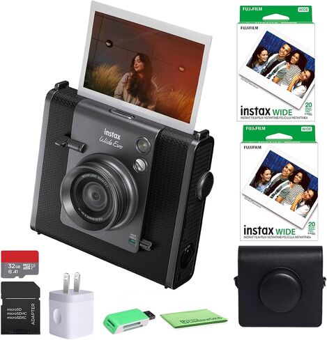 حزمة كاميرا Fujifilm Instax Wide Evo Hybrid الفورية (16840957) مع فيلم Fuji Instax-Wide الفوري (40 ورقة) + حقيبة حمل متوافقة + بطاقة ذاكرة 32 جيجابايت + المزيد in Saudi Arabia