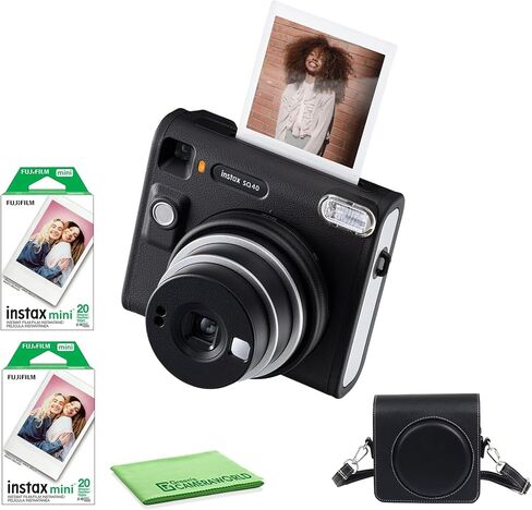 Fujifilm Instax Square SQ40 Instant Camera Vintage Black Bundle with 2 Pack Fuji Instax Film Value Pack (40 Exposures) + Carrying Case + Cleaning Cloth in Saudi Arabia