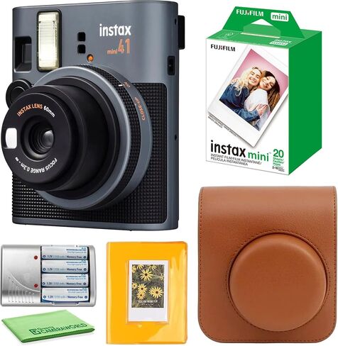 FujiFilm Instax Mini 41 Instant Camera Bundle with Fuji Instax-Instant-mini Film Value Pack (20 Sheets) + Photo Album – 64 Pockets + Protective Case Brown in Saudi Arabia
