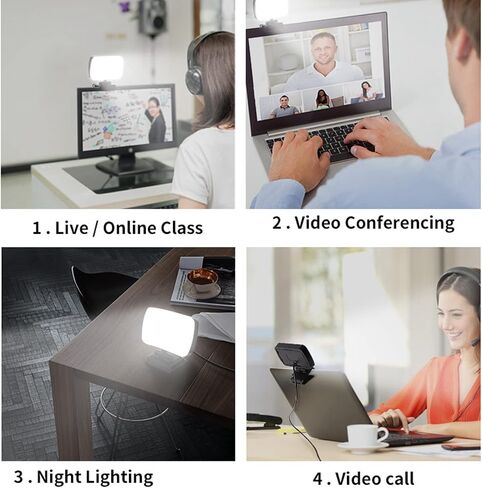 إضاءة مؤتمر الفيديو 360 درجة رأس قابل للدوران 3 مستويات قابل للتعديل 120 LED حبيبات مصباح مستديرة متفاوتة الأحجام قابلة للشحن كمبيوتر محمول كاميرا ويب الإضاءة in Kuwait