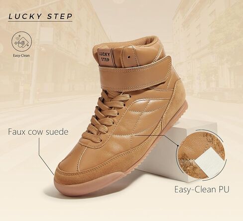 LUCKY STEP Women's High Top Sneakers Hook and Loop Lace Up Fashion Basketball Ankle Boots Skate Tennis Shoes Walking Casual Shoes in Saudi Arabia