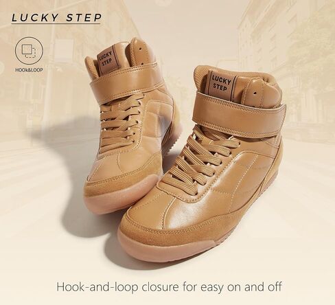 LUCKY STEP Women's High Top Sneakers Hook and Loop Lace Up Fashion Basketball Ankle Boots Skate Tennis Shoes Walking Casual Shoes in Saudi Arabia