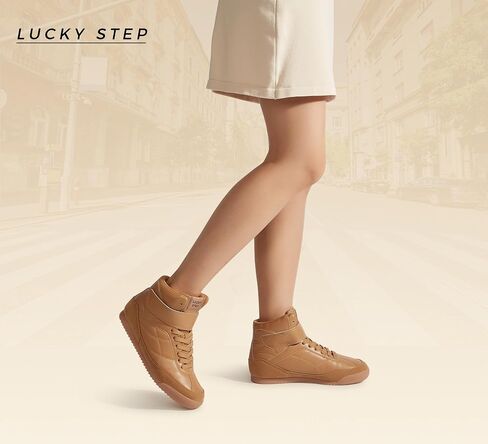LUCKY STEP Women's High Top Sneakers Hook and Loop Lace Up Fashion Basketball Ankle Boots Skate Tennis Shoes Walking Casual Shoes in Saudi Arabia