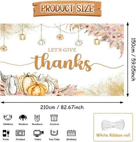 7x5ft Let's Give Thanks Backdrop Happy Thanksgiving Party Background Boho Floral Pumpkins Friendsgiving Party Decorations Banner Photo Studio Props in Saudi Arabia