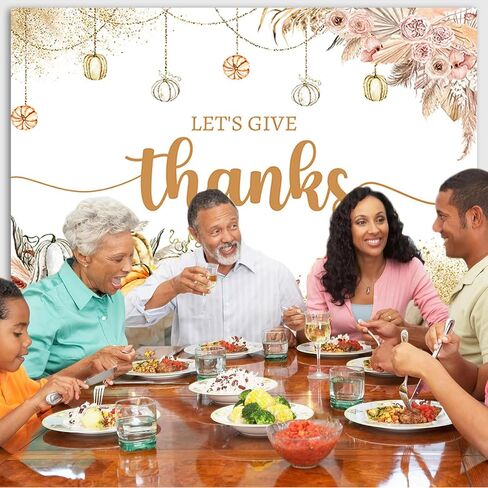 7x5ft Let's Give Thanks Backdrop Happy Thanksgiving Party Background Boho Floral Pumpkins Friendsgiving Party Decorations Banner Photo Studio Props in Saudi Arabia