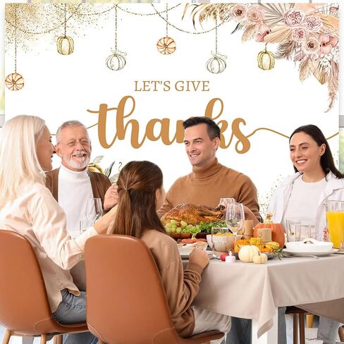 7x5ft Let's Give Thanks Backdrop Happy Thanksgiving Party Background Boho Floral Pumpkins Friendsgiving Party Decorations Banner Photo Studio Props in Saudi Arabia