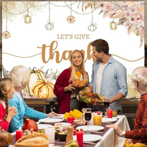 7x5ft Let's Give Thanks Backdrop Happy Thanksgiving Party Background Boho Floral Pumpkins Friendsgiving Party Decorations Banner Photo Studio Props in Saudi Arabia