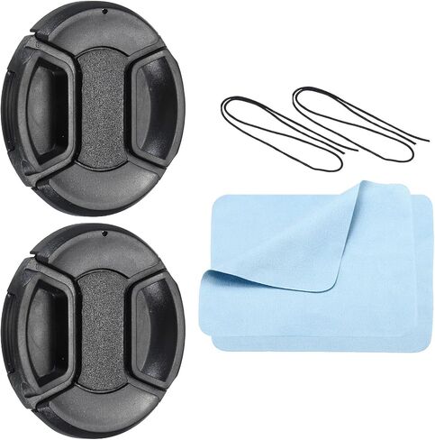 Camera Lens Cap, 2 Pack Center Pinch Front Lens Cover with Cap String/Microfiber Cleaning Cloth for 58mm Thread Universal DSLR Lenses for Nikon, for Fujifilm, for Pentax, for Leica in Saudi Arabia