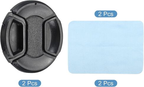 Camera Lens Cap, 2 Pack Center Pinch Front Lens Cover with Cap String/Microfiber Cleaning Cloth for 58mm Thread Universal DSLR Lenses for Nikon, for Fujifilm, for Pentax, for Leica in Saudi Arabia