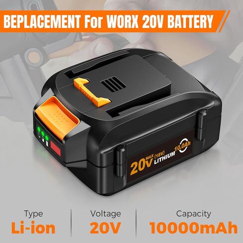 【سعة عالية】 2 عبوة 10.0 أمبير كحد أقصى WA3520 بديلة لبطارية ليثيوم أيون Worx 20 فولت متوافقة مع أدوات الطاقة اللاسلكية WG151 WG151.5 WG155 WG155.5 WG251 WG251.5 WG255 WG540 WG540.5 WG890 WG891 in Kuwait