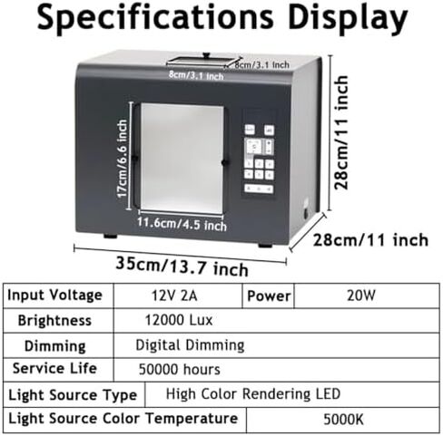 مجموعة أدوات التصوير الفوتوغرافي للمجوهرات الاحترافية - 6 أوضاع إضاءة LED، دعامة كاميرا قابلة للإزالة، استوديو صور سوفت بوكس ​​صغير لصور المجوهرات المذهلة (35 × 28 × 28 سم) in Kuwait